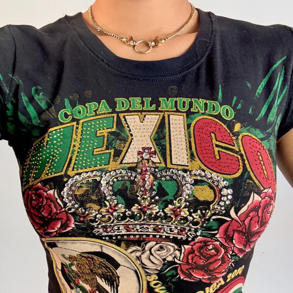 Mexico Print Top with Rhinestones M
